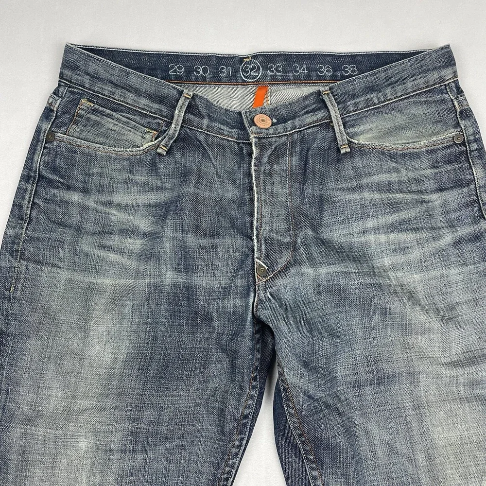 Earnest Sewn Jeans Mens 32x27 Fulton‎ Dark Wash Blue Denim Button Fly USA Made